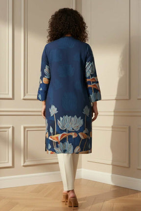 Plus Size Blue Floral SnugWeave™ Winter Kurta