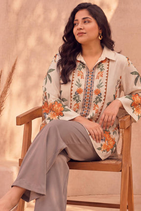 Plus Size Boho Floral Panel Print Cotton Top