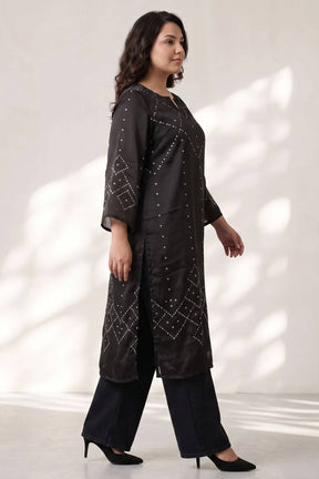 Plus Size Black Bandhej Print Satin Georgette Kurta