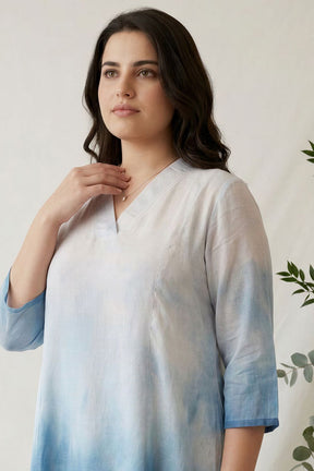 Plus Size Blue Ombre Cotton Midi Dress