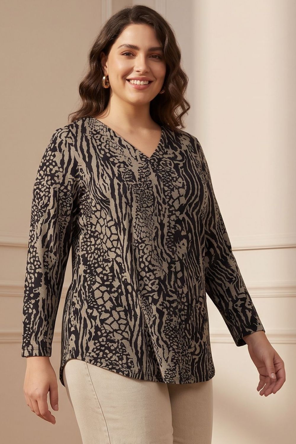 Plus Size Plus Size Animal Print  SnugWeave Winter Top