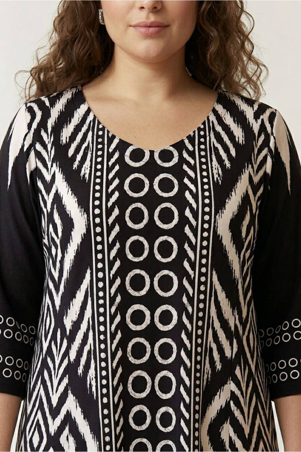 Plus Size Black & White Tribal Print A-Line Dress