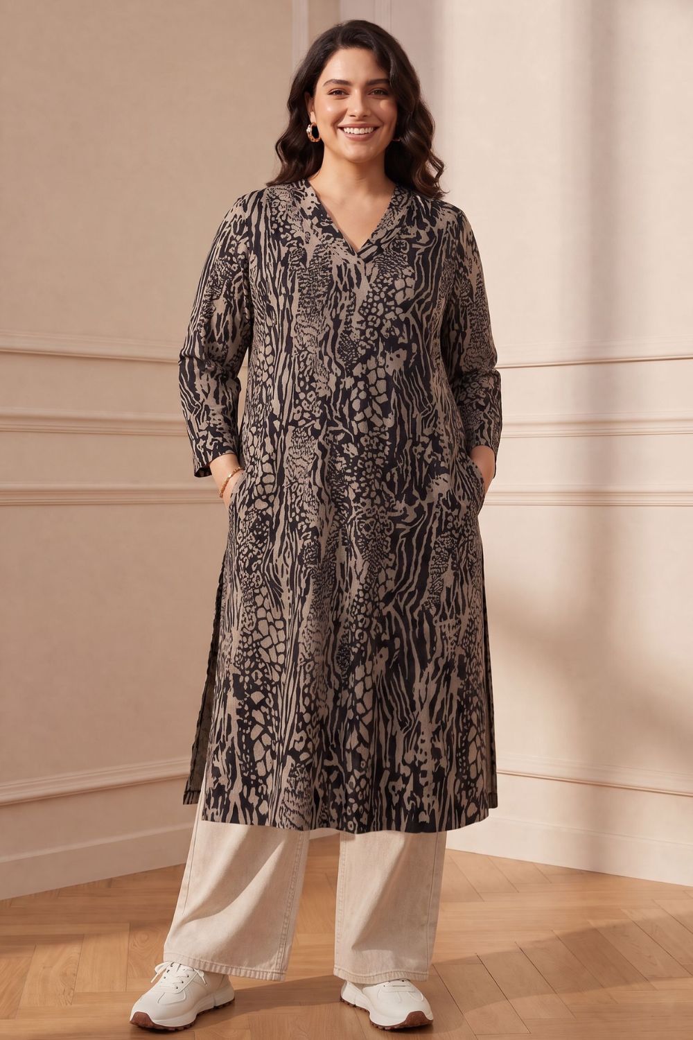 Plus Size Animal Print  SnugWeave™  Straight-Fit Kurta