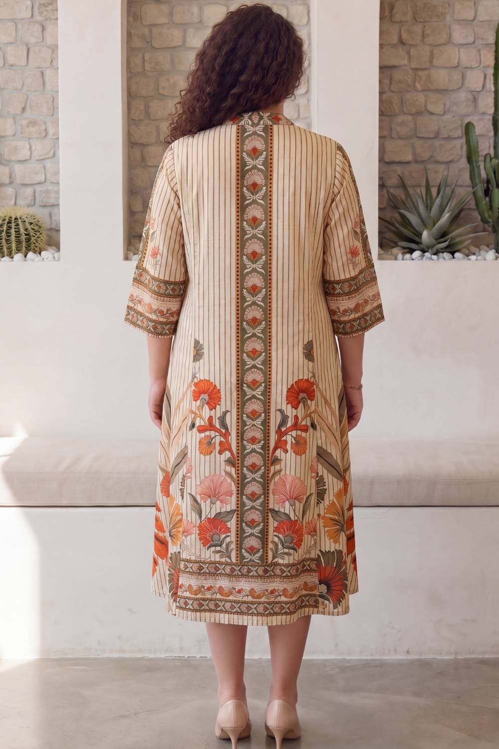 Floral Stripe Grace Plus Size Midi Dress