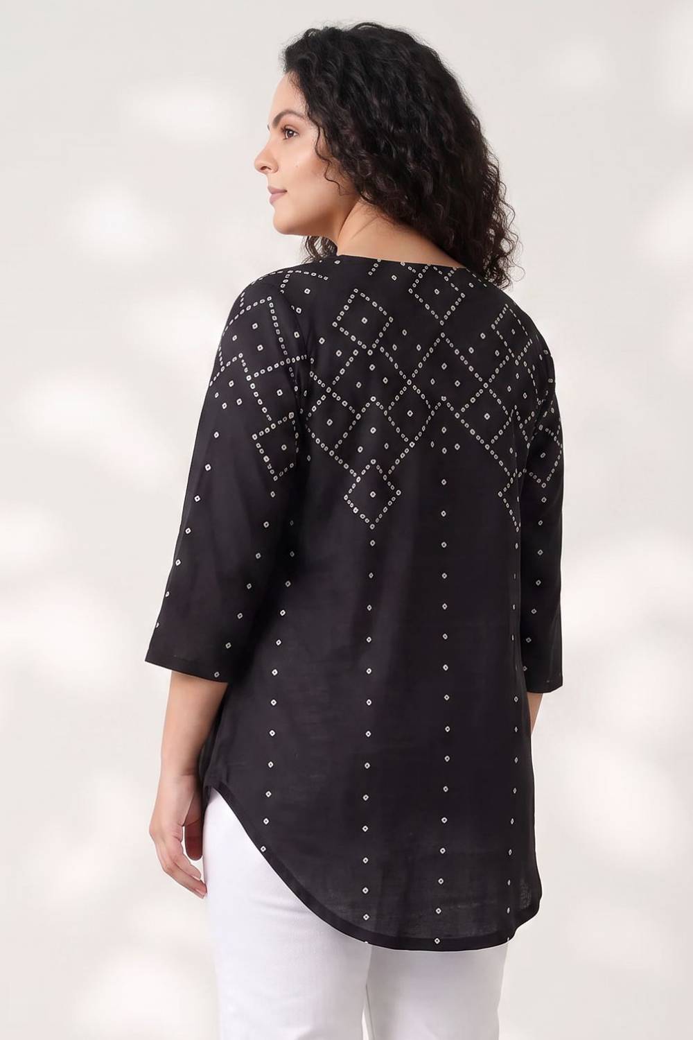 Plus Size Black Bandhej Print Top