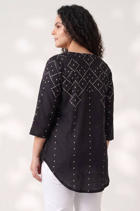 Plus Size Black Bandhej Print Top