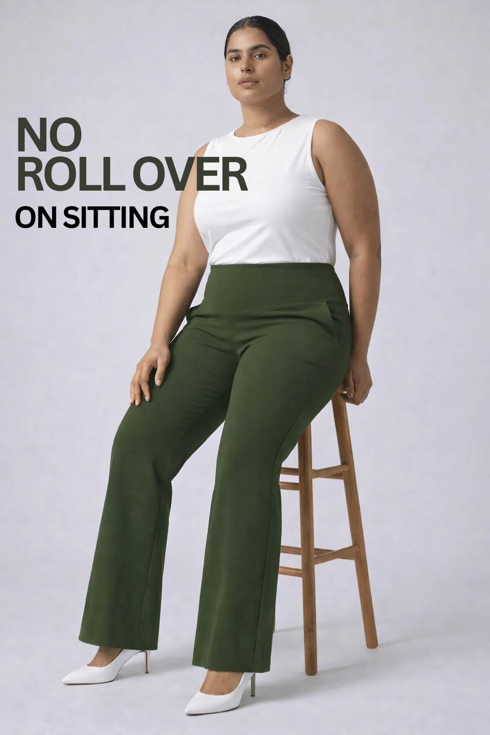 Plus Size Olive Tummy Shaper Flare Pants