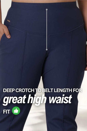 Plus Size Denim Blue Tummy Shaper Straight Fit Pants