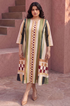 Plus Size Abstract check Print Midi Dress