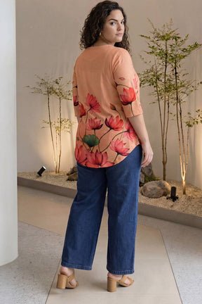 Lotus Print Plus Size Top