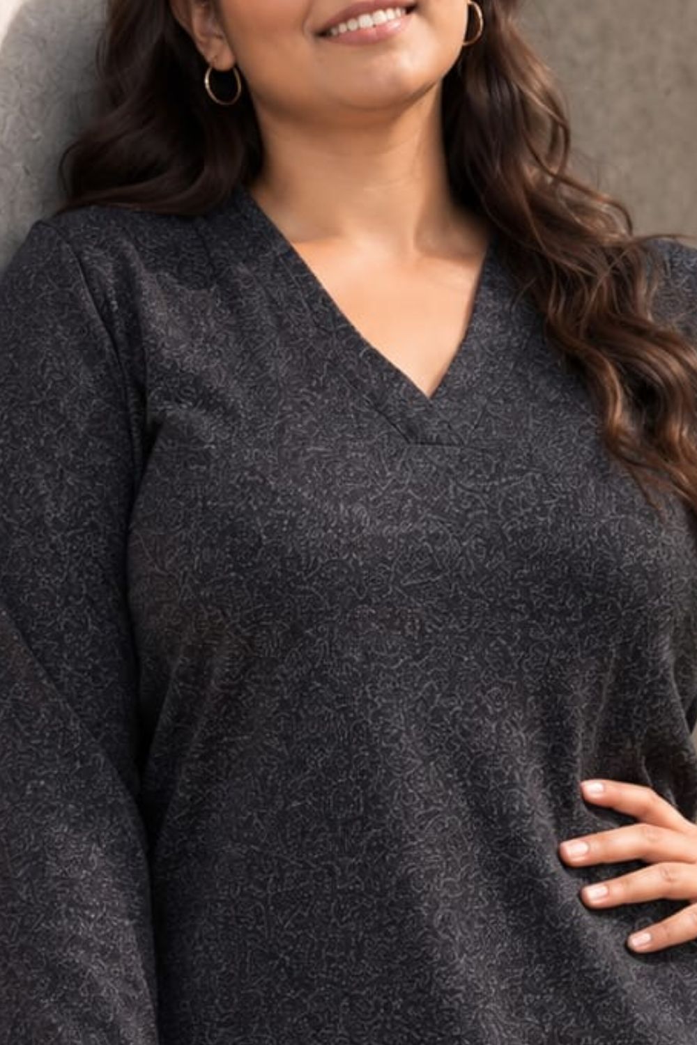 Plus Size Charcoal Grey V Neck SnugWeave Winter Top