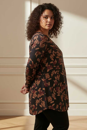 Plus Size Black Blossom V Neck  SnugWeave™ Winter Top