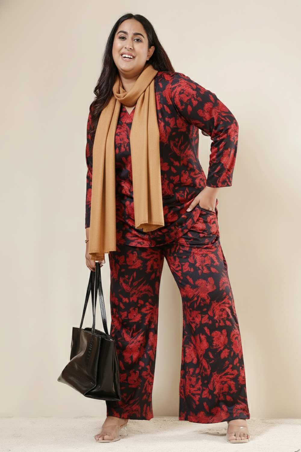 Plus Size Red Floral Top SnugWeave™ Coord Set