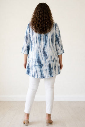 Plus Size Indigo Tie Dye Centre Pleat Top