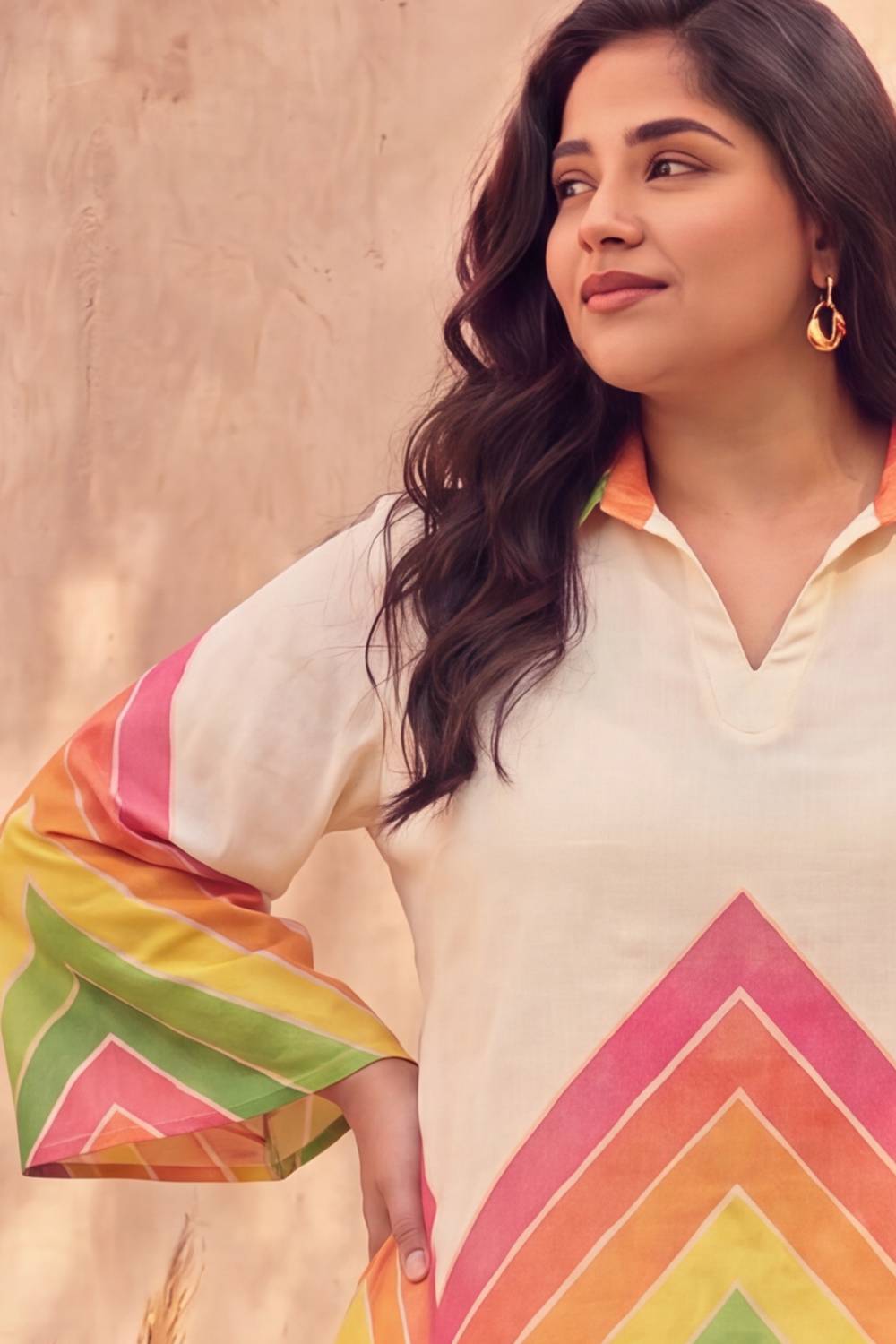 Plus Size Plus Size Pastel Chevron Printed Cotton Top