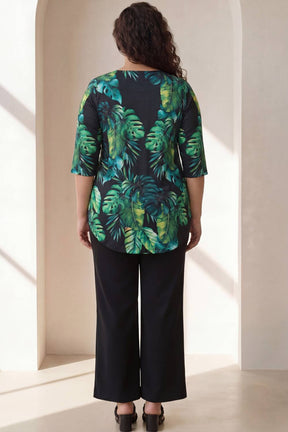 Plus Size Midnight Tropical Printed Centre Pleat Top