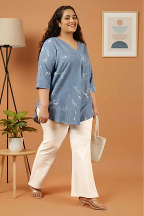 Plus Size Denim Cotton Top Marble Wash