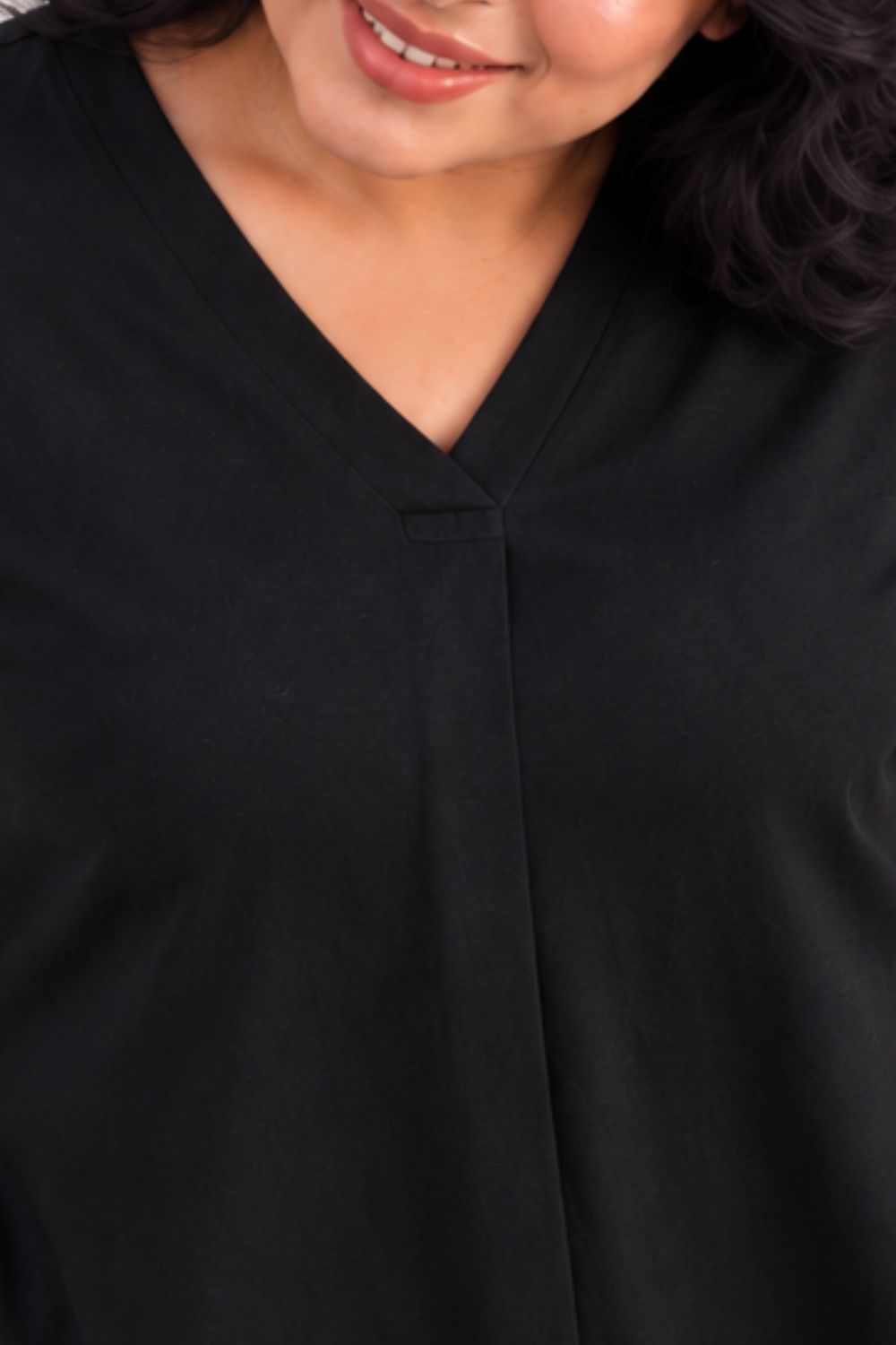 Comfortable Plus Size SoftEase V Neck Black Cotton Top