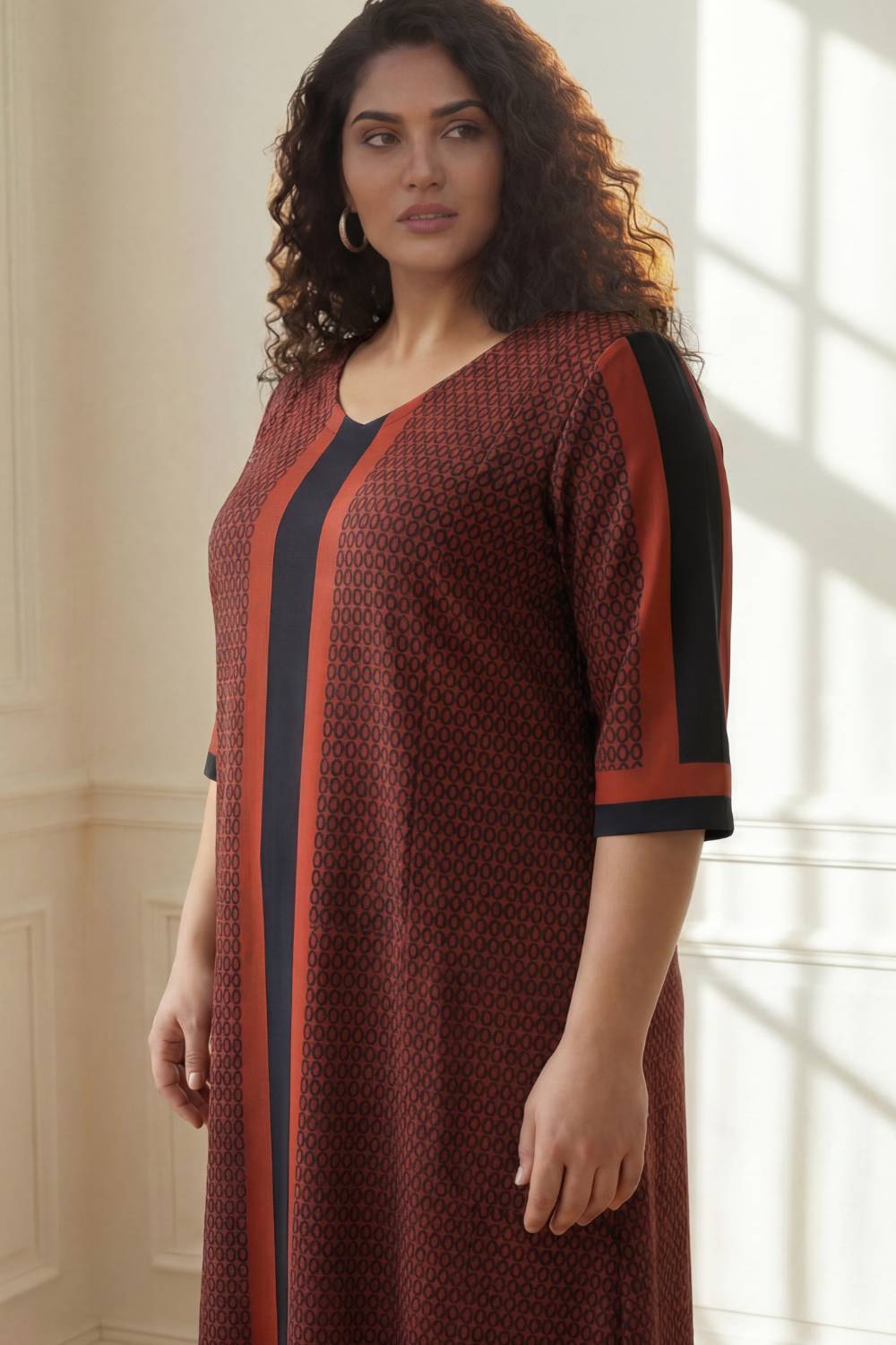 Plus Size Plus Size Rust Geometric Print A-Line Dress