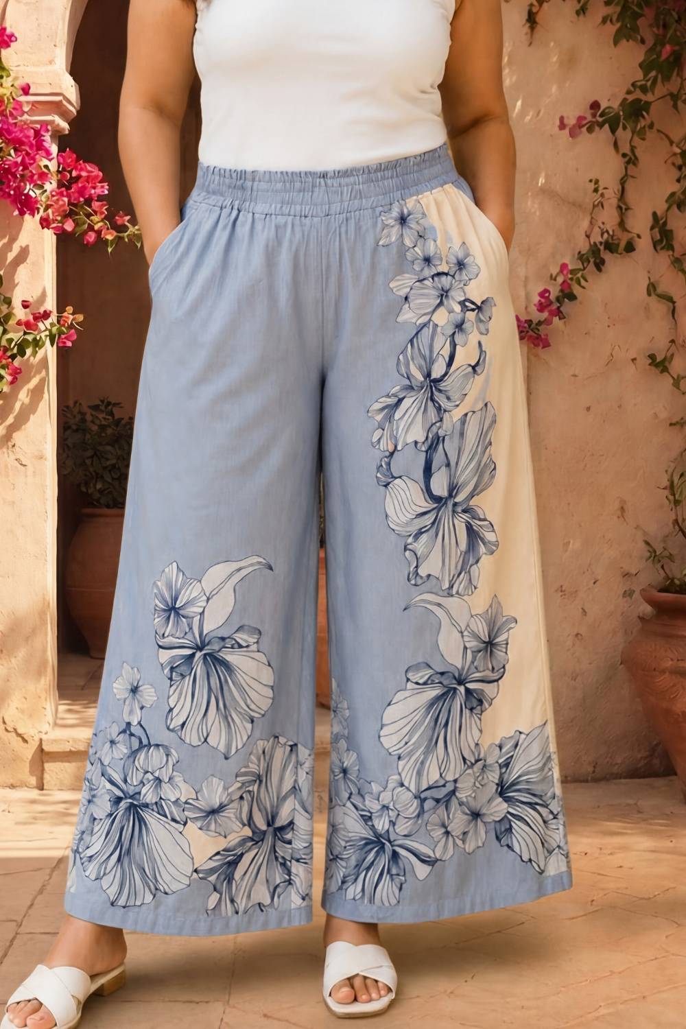 Plus Size Blue Floral Print Cotton Coord Set