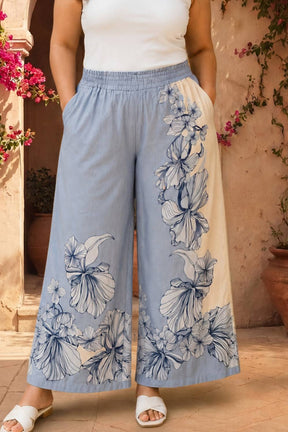 Plus Size Blue Floral Print Cotton Coord Set