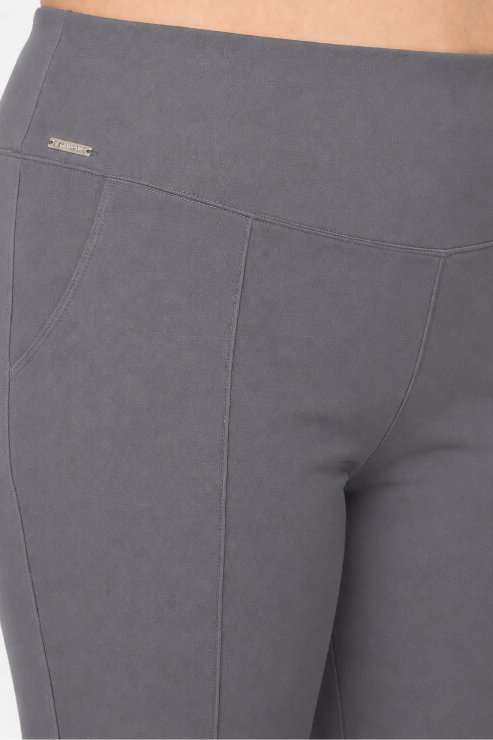 Plus Size Grey Tummy Shaper Straight Fit Pants