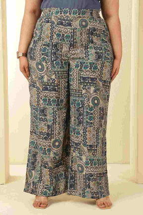 Plus Size Blue Ethnic Print Rayon Muslin Kurta Coord Set