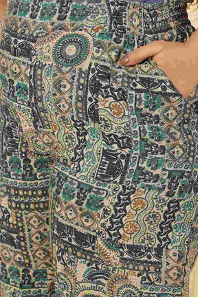 Plus Size Blue Ethnic Print Rayon Muslin Kurta Coord Set