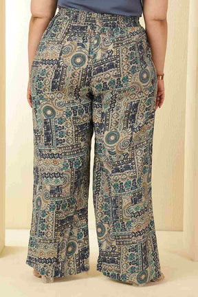Plus Size Blue Ethnic Print Rayon Muslin Shirt Coord Set