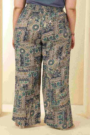 Plus Size Blue Ethnic Print Rayon Muslin Kurta Coord Set