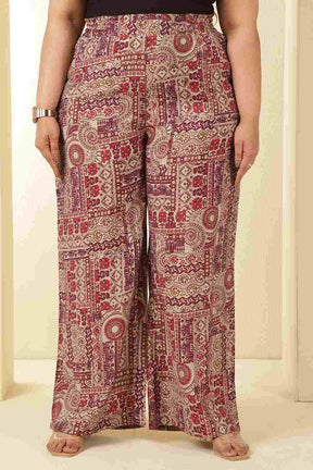 Plus Size Maroon Ethnic Print Rayon Muslin Shirt Coord Set