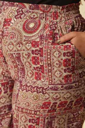 Plus Size Maroon Ethnic Print Rayon Muslin Shirt Coord Set