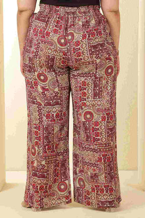 Plus Size Maroon Ethnic Print Rayon Muslin Shirt Coord Set