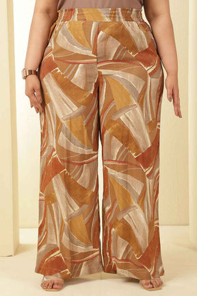 Plus Size Brown Printed Rayon Muslin Shirt Coord Set