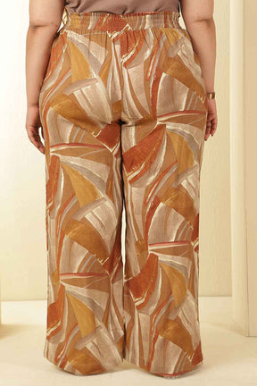 Plus Size Brown Printed Rayon Muslin Shirt Coord Set