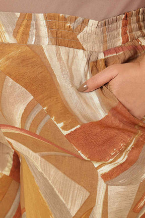 Plus Size Brown Printed Rayon Muslin Shirt Coord Set
