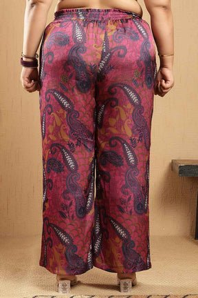 Plus Size Magenta Paisley Print Kurta Satin Coord Set