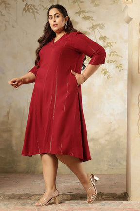 Plus Size Maroon Golden Pin Striped Midi Dress