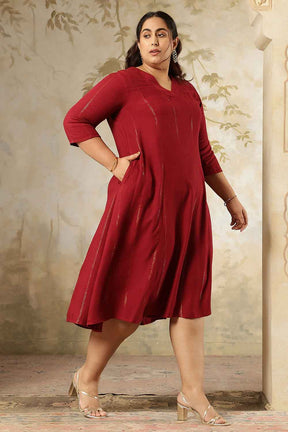 Plus Size Maroon Golden Pin Striped Midi Dress