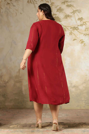 Plus Size Maroon Golden Pin Striped Midi Dress