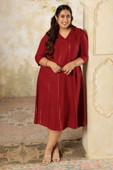 Plus Size Maroon Golden Pin Striped Midi Dress