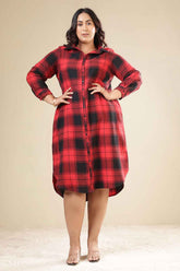 Plus Size Red & Black Check Cotton Flannel Shirt Dress