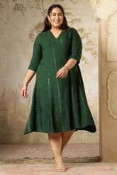 Plus Size Emerald  Green Golden Pin Stripe Midi Dress