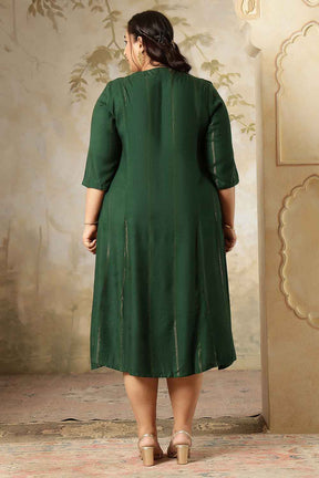 Plus Size Emerald  Green Golden Pin Stripe Midi Dress