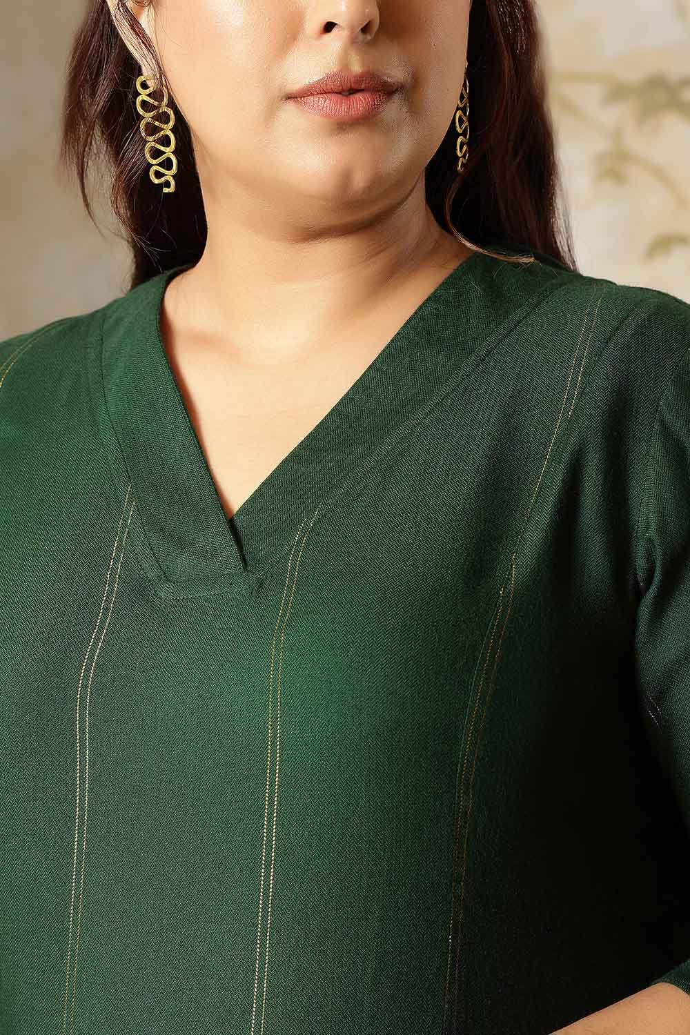 Comfortable Plus Size Emerald  Green Golden Pin Stripe Midi Dress
