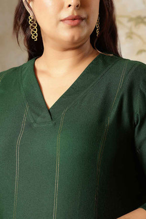 Plus Size Emerald  Green Golden Pin Stripe Midi Dress
