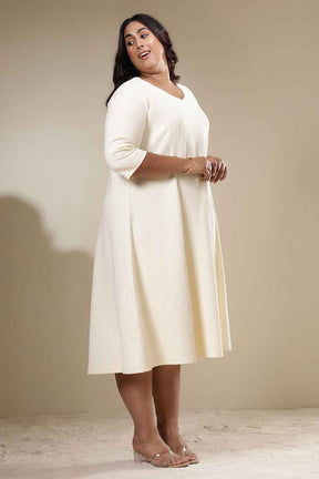 Plus Size Ivory Chunky Knit  A-Line Dress