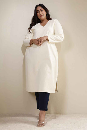 Plus Size Ivory Chunky Knit V Neck Kurta