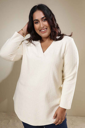 Plus Size Ivory Chunky Knit V Neck Top
