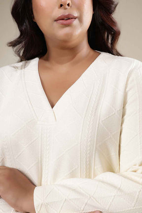 Plus Size Ivory Chunky Knit V Neck Top